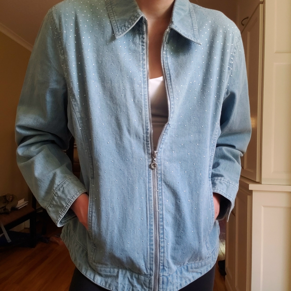 Vintage Studded Zip Up Denim Jacket